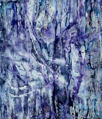 Peinture "Abstraction Lilas", peintre Jannet Mitin acrylique toile à la Jose Art Gallery