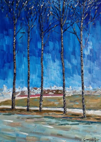Five trees by the road