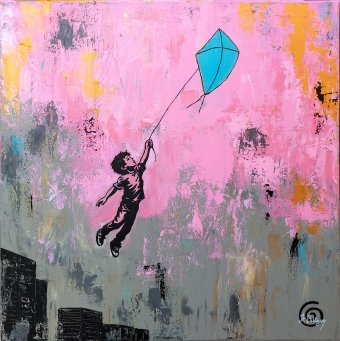 Painting "The Flight" by painter Axelle Biltgen acrylic canvas at Jose Art Gallery