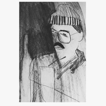 Drawing "Portrait sketch" by illustrator Irfan Ajvazi charcoal concrete at Jose Art Gallery