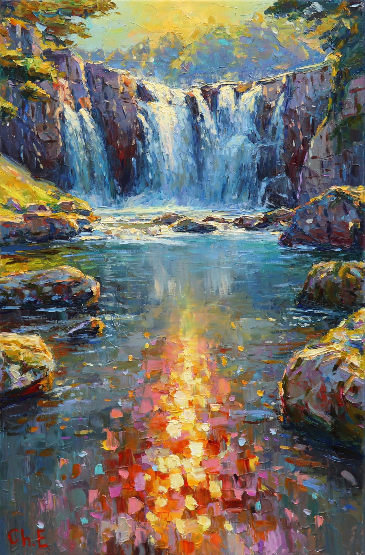 landscape-painting-waterfall-
