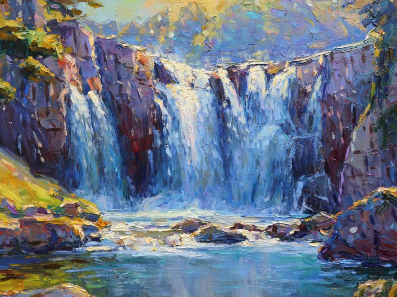 Waterfall Painting by Yevgeny Chernyakovsky