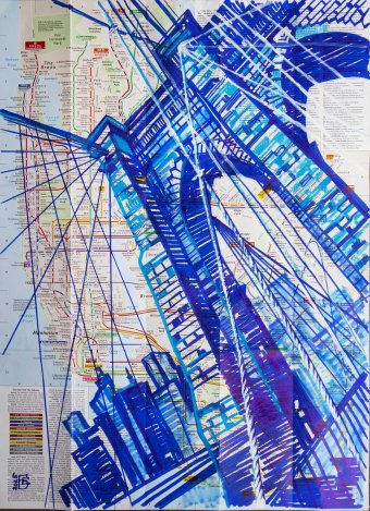 Graphik "Brooklyn Bridge, New York", illustrator Kateryna Bortsova Mischtechnik Papier in der Jose Art Gallery