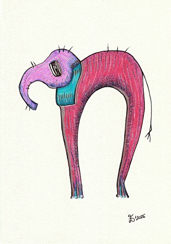 Drawing "Oliphanto" by illustrator Ewa Dura mixed method paper at Jose Art Gallery