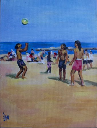 Painting "On the beach" by painter Kateryna Bortsova acrylic canvas at Jose Art Gallery