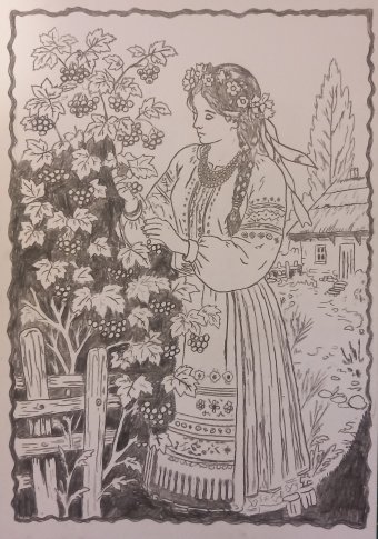 Grafika "Ukraińska kobieta", ilustrator Temnyy ryt papier w Jose Art Gallery