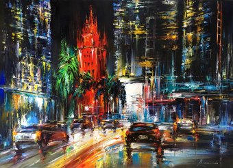 Painting "Evening Miami" by painter Aleksandr Romanenko oil canvas at Jose Art Gallery