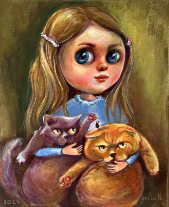 Graphik "Meine Katzen", illustrator Nikolaienko Julia Öl Leinwand in der Jose Art Gallery