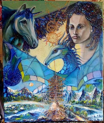 Pintura "Nueva Era: La Materialización de la Creatividad y el Amor", pintor Irina Dashkina óleo lienzo en Jose Art Gallery
