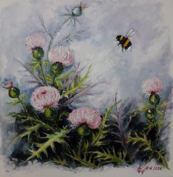 Pintura "O Zangão e o Cardo", pintor Nadiya Ulyanich óleo tela de pintura na Jose Art Gallery