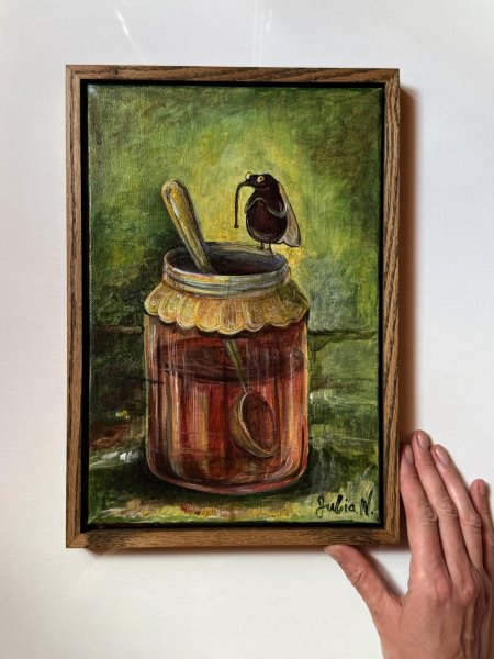 Immagine aggiuntiva 2: Cubismo Miniatura Pittura "Barattolo di marmellata", pittore Nikolaienko Julia acrilico tela 