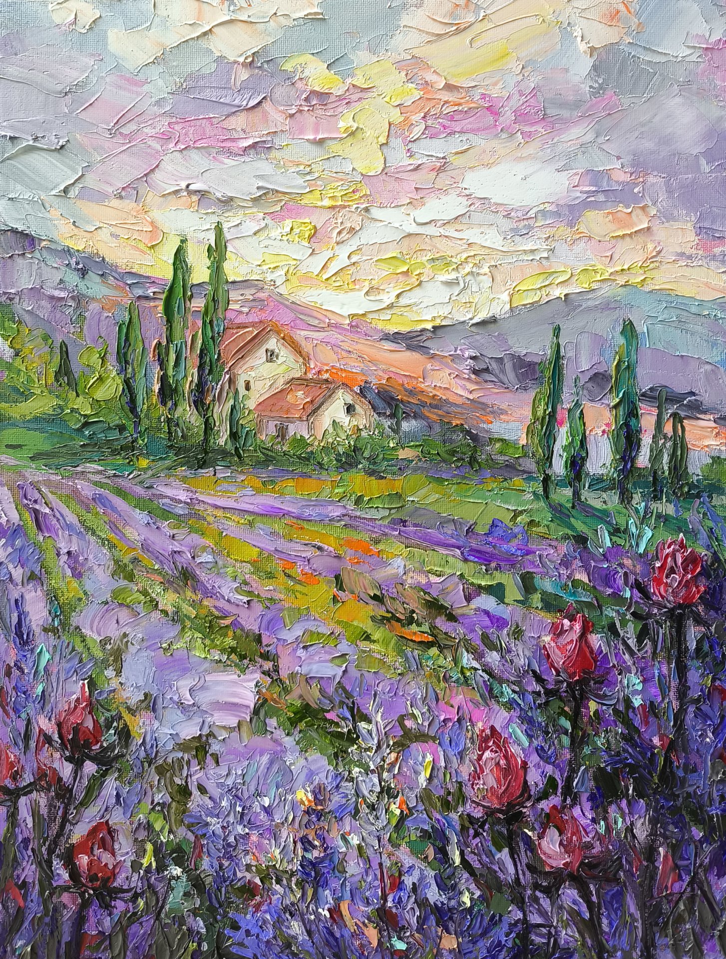 Lavender Field Painting by Anastasia Kozorez