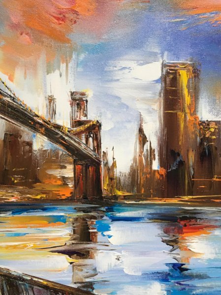 Additional view 1: Impressionism Landscape Painting View of the Brooklyn Bridge by painter Aleksandr Romanenko oil canvas 