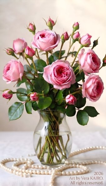 Digital Art "Roses and pearls" by digital artist Vera KAIRO at Jose Art Gallery