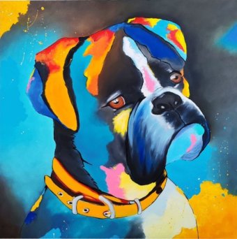 Drawing "Cute Puppy" by illustrator Asti Loremar oil paint canvas at Jose Art Gallery