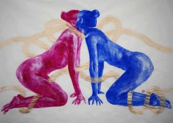 Painting "Tell me your secrets" by painter Kateryna Bortsova acrylic paper at Jose Art Gallery