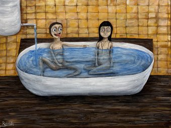 Pittura "Dietro una porta chiusa", pittore rejolda acrilico tela alla Jose Art Gallery