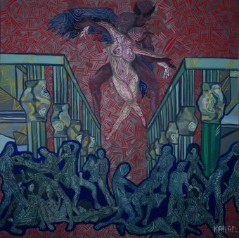Graphik "Wollust", illustrator Viktoriia Kaftan Acryl Stoff in der Jose Art Gallery