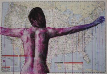 Peinture "Le chemin vers mon cœur : États-Unis", peintre Kateryna Bortsova acrylique papier à la Jose Art Gallery