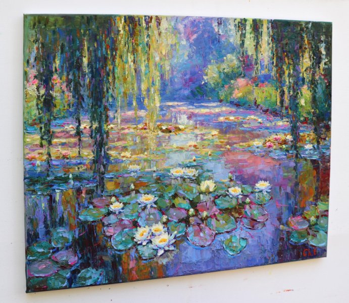 Additional view 1: Impressionism Flower Painting Water Lilyes by painter Yevgeny Chernyakovsky oil canvas 