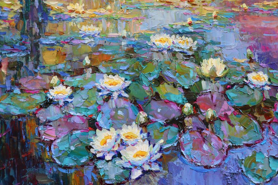 Additional view 4: Impressionism Flower Painting Water Lilyes by painter Yevgeny Chernyakovsky oil canvas 