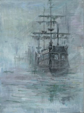 Pittura "L'olandese volante", pittore Olga Rybina acrilico tela alla Jose Art Gallery