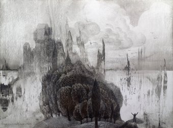 Drawing "The World Before Names" by illustrator Lana Korolievskaia ink cardboard at Jose Art Gallery