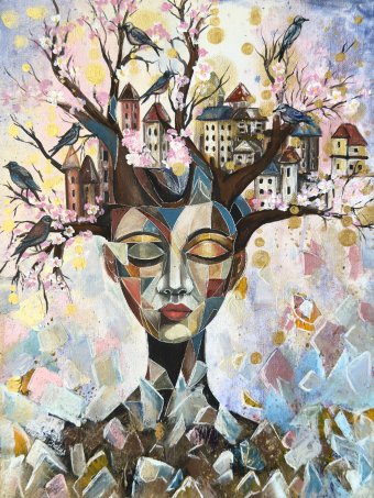 Pittura "Dove sbocciano i sogni", pittore Anna Chekus acrilico tela alla Jose Art Gallery