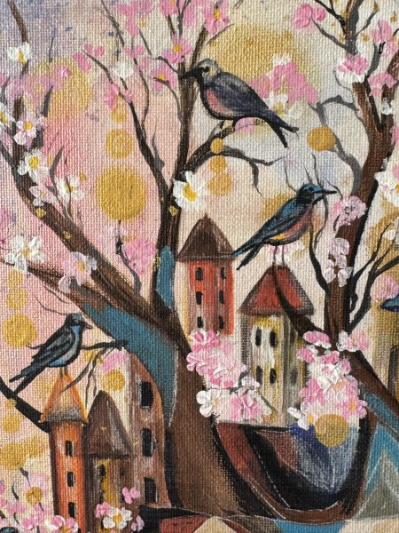 Additional view 2: Cubism Portrait Painting Where Dreams Bloom by painter Anna Chekus acrylic canvas 