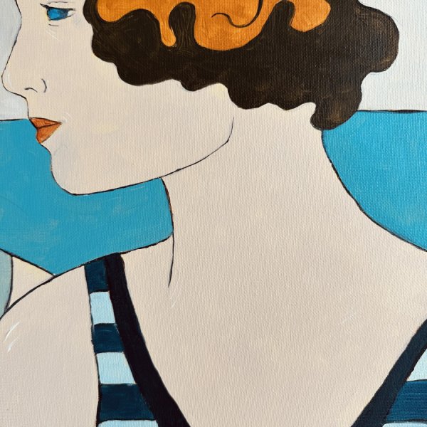 Additional view 1: Modern Portrait Painting Seaside Conversation by painter Irina Anis oil canvas 