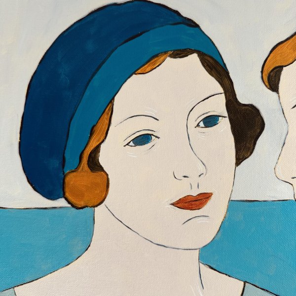 Additional view 2: Modern Portrait Painting Seaside Conversation by painter Irina Anis oil canvas 