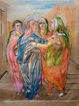 Drawing "The breath of the Visitation" by illustrator roberto ferrando pastel paper at Jose Art Gallery