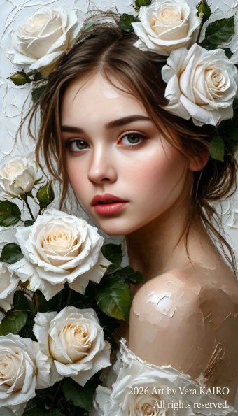 Digital Art "Whisper of white roses" by digital artist Vera KAIRO at Jose Art Gallery