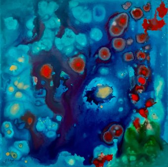 Painting "Bubbles of life" by painter Axelle Biltgen acrylic canvas at Jose Art Gallery