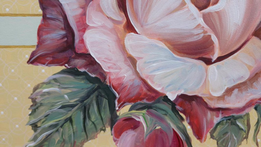 Additional view 2: Contemporary Art Flower Painting Rose in Linear Space by painter Elena Nova acrylic wood 