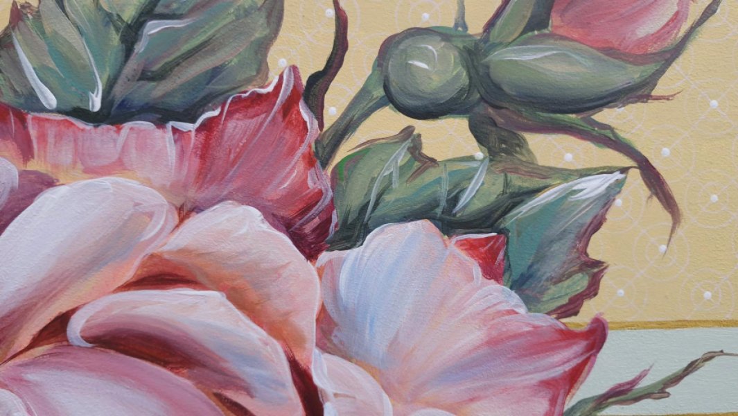 Additional view 4: Contemporary Art Flower Painting Rose in Linear Space by painter Elena Nova acrylic wood 