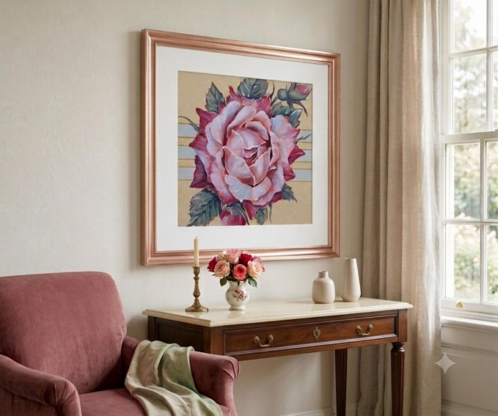 Additional view 5: Contemporary Art Flower Painting Rose in Linear Space by painter Elena Nova acrylic wood 