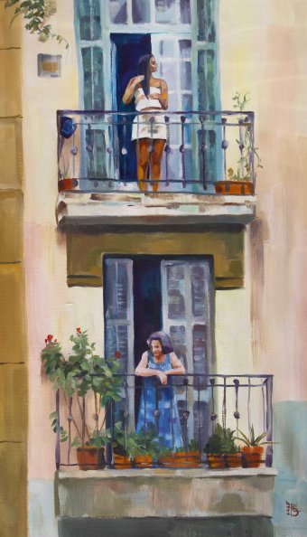 Painting "Barcelona balcony" by painter Kateryna Bortsova oil canvas at Jose Art Gallery