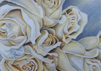 Painting "Pearl Roses" by painter Elena Nova pastel paper at Jose Art Gallery