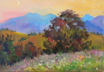 Peinture "Soirée d'été dans les Carpates", peintre Anna Trachuk huile toile à la Jose Art Gallery