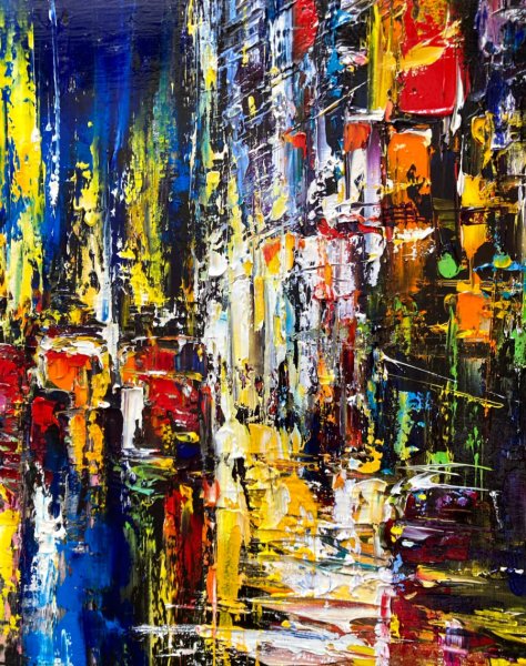 Additional view 1: Impressionism Cityscapes Painting Evening city lights by painter Aleksandr Romanenko oil canvas 