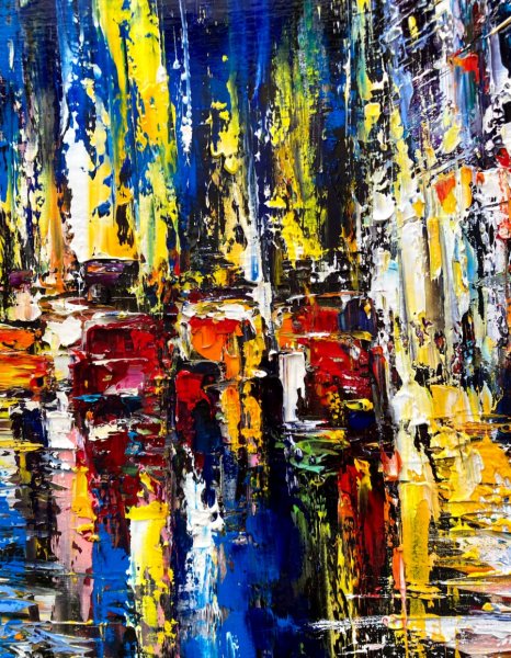 Additional view 2: Impressionism Cityscapes Painting Evening city lights by painter Aleksandr Romanenko oil canvas 