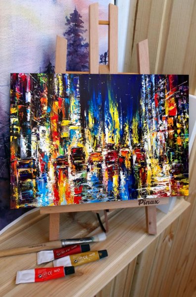 Additional view 7: Impressionism Cityscapes Painting Evening city lights by painter Aleksandr Romanenko oil canvas 