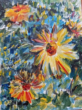 Painting "Yellow flowers" by painter Nataliya Gricenko acrylic wood at Jose Art Gallery