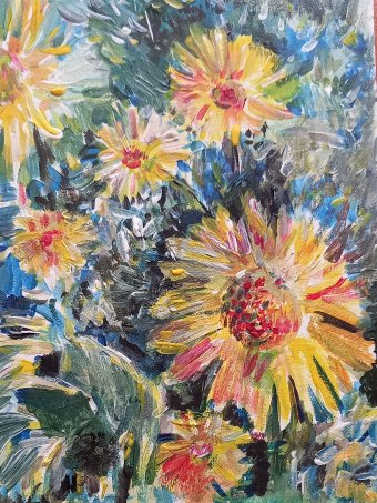Painting "Yellow flowers of summer" by painter Nataliya Gricenko acrylic wood at Jose Art Gallery