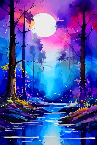 Art numérique "Forêt au clair de lune V", artiste numérique Viktor Levchenko à la Jose Art Gallery