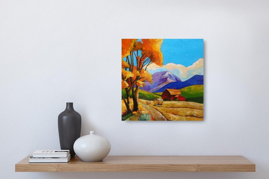 Imagen adicional 1: Posimpresionismo Paisaje Pintura "Campos de otoño", pintor Evgenia Smirnova acrílico madera 