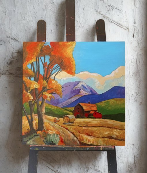 Imagen adicional 2: Posimpresionismo Paisaje Pintura "Campos de otoño", pintor Evgenia Smirnova acrílico madera 