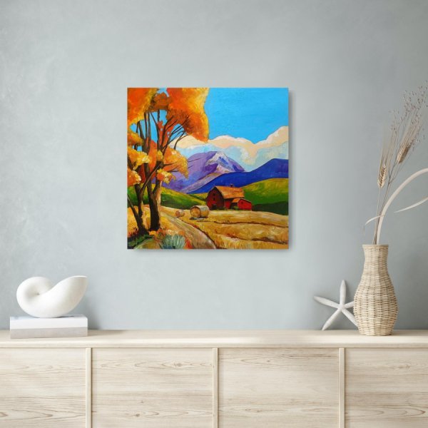 Imagen adicional 4: Posimpresionismo Paisaje Pintura "Campos de otoño", pintor Evgenia Smirnova acrílico madera 