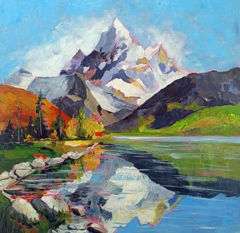 Painting "Still Waters, Endless Peaks" by painter Evgenia Smirnova acrylic wood at Jose Art Gallery